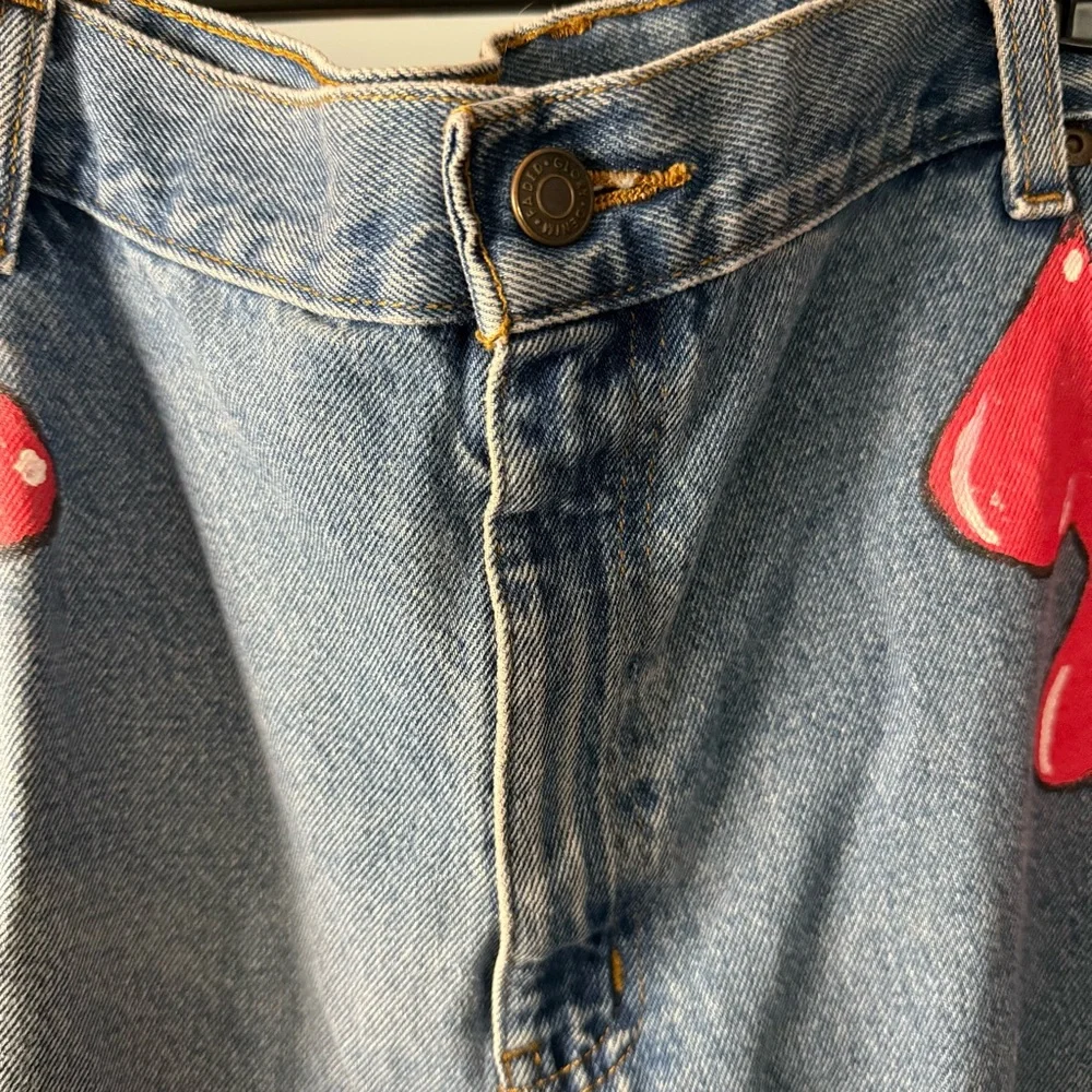 Red Paint Drip and Embroidered Straight Relaxed Fit Jeans